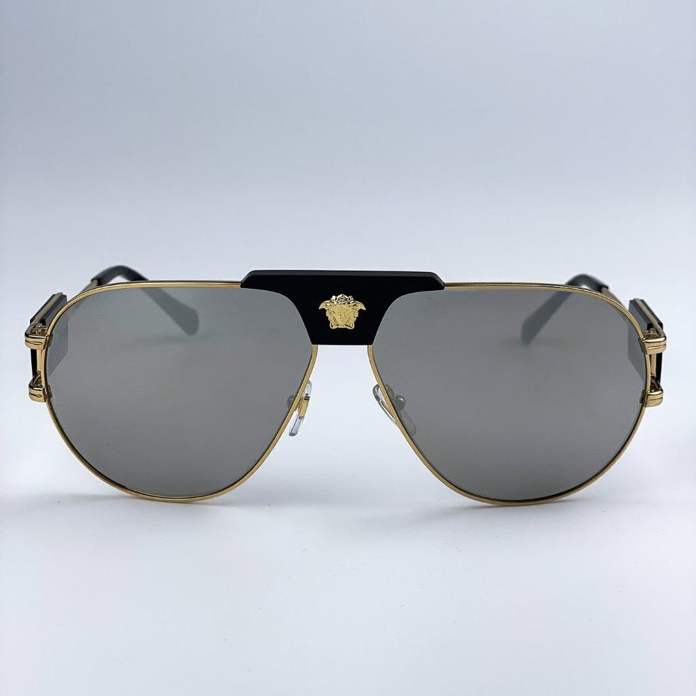NEW Versace VE2252 10026G Gold Mirror Grey Metal Pilot Men Sunglasses